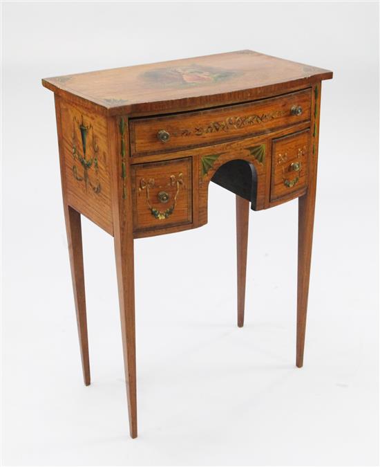 A Sheraton revival satinwood and painted side table, W.1ft 10in.